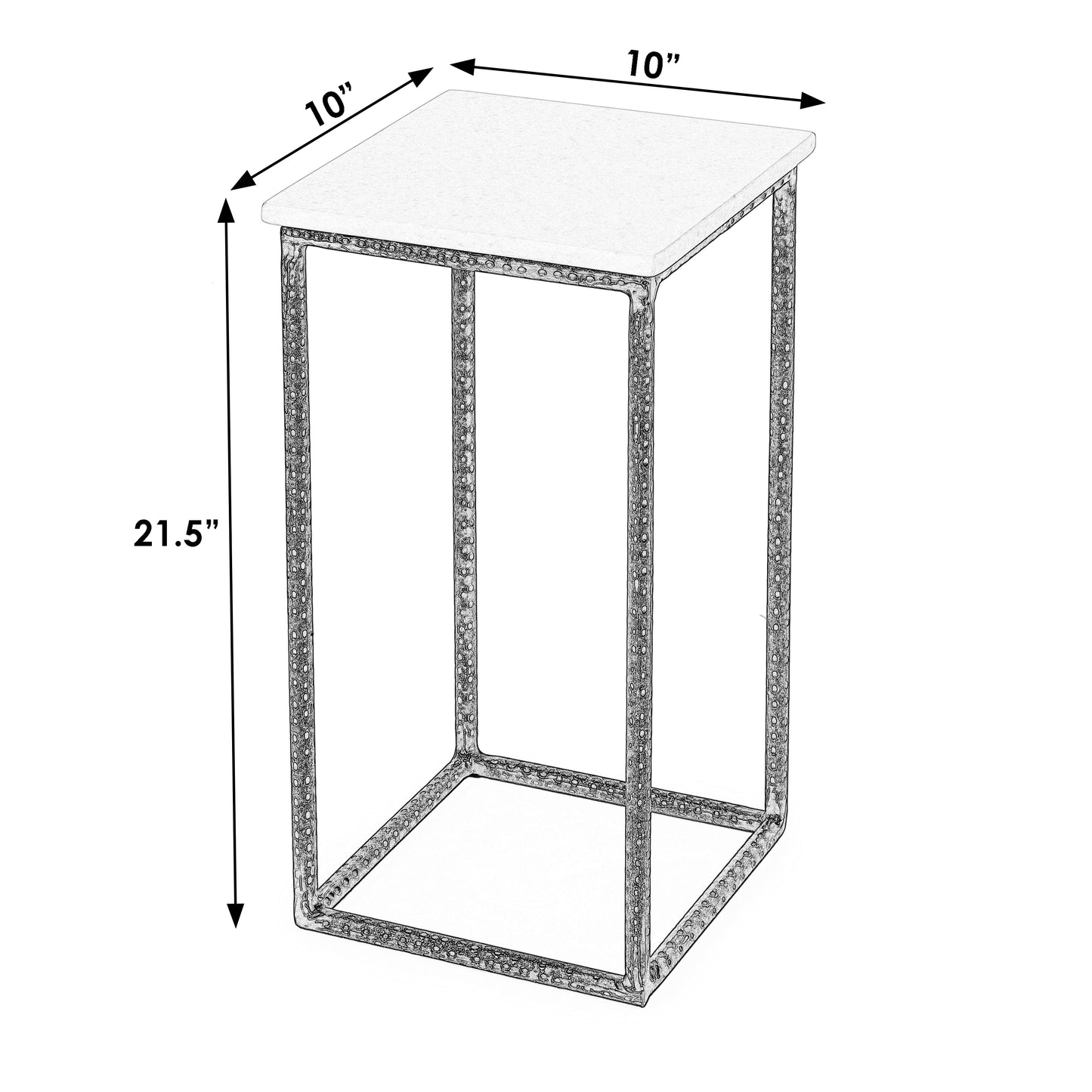 Mabel Marble and Hammered Iron Side Table in White and Black 5688389