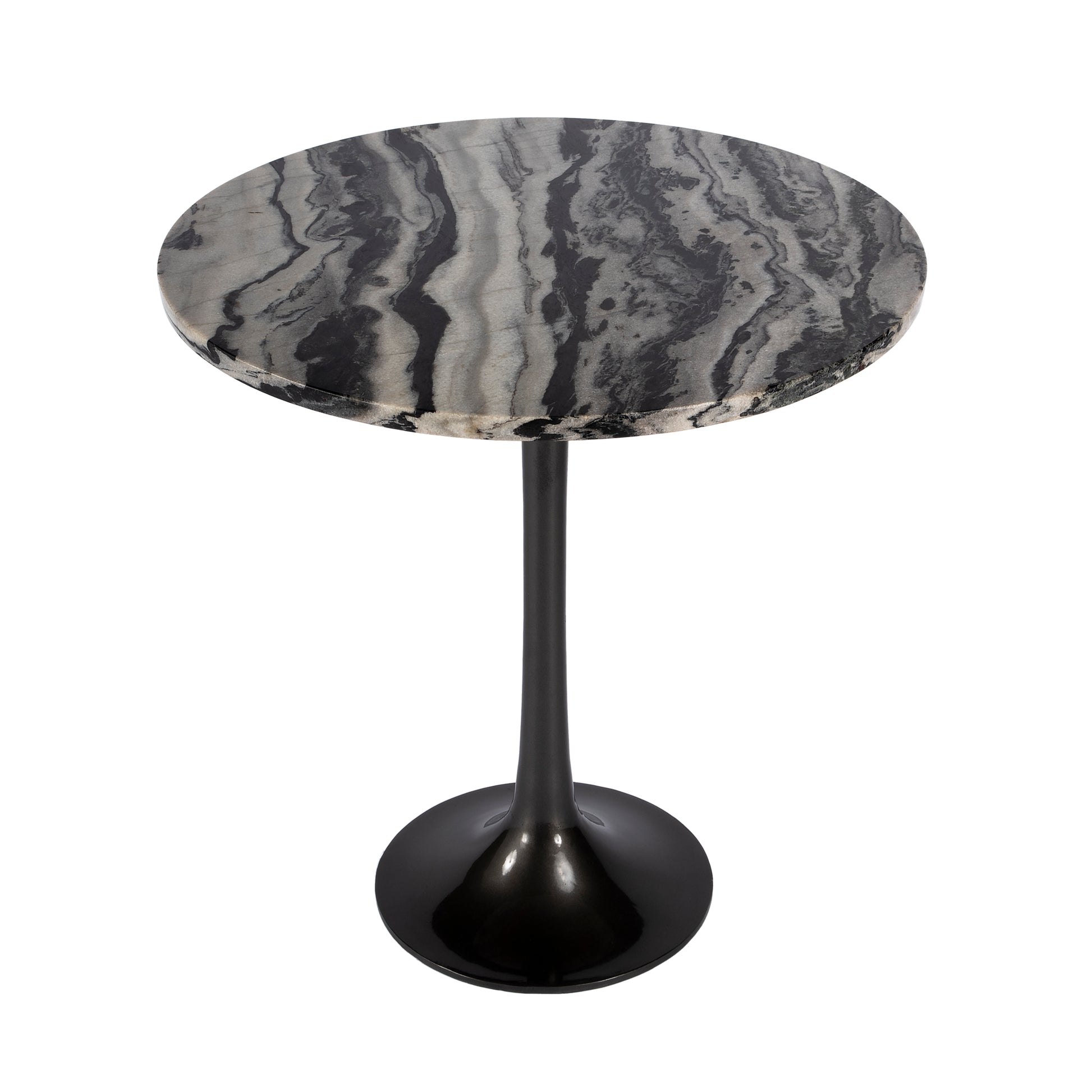 Butler Specialty Company Paxton 23.5 in. W Round Marble and Metal Side Table, Black and White