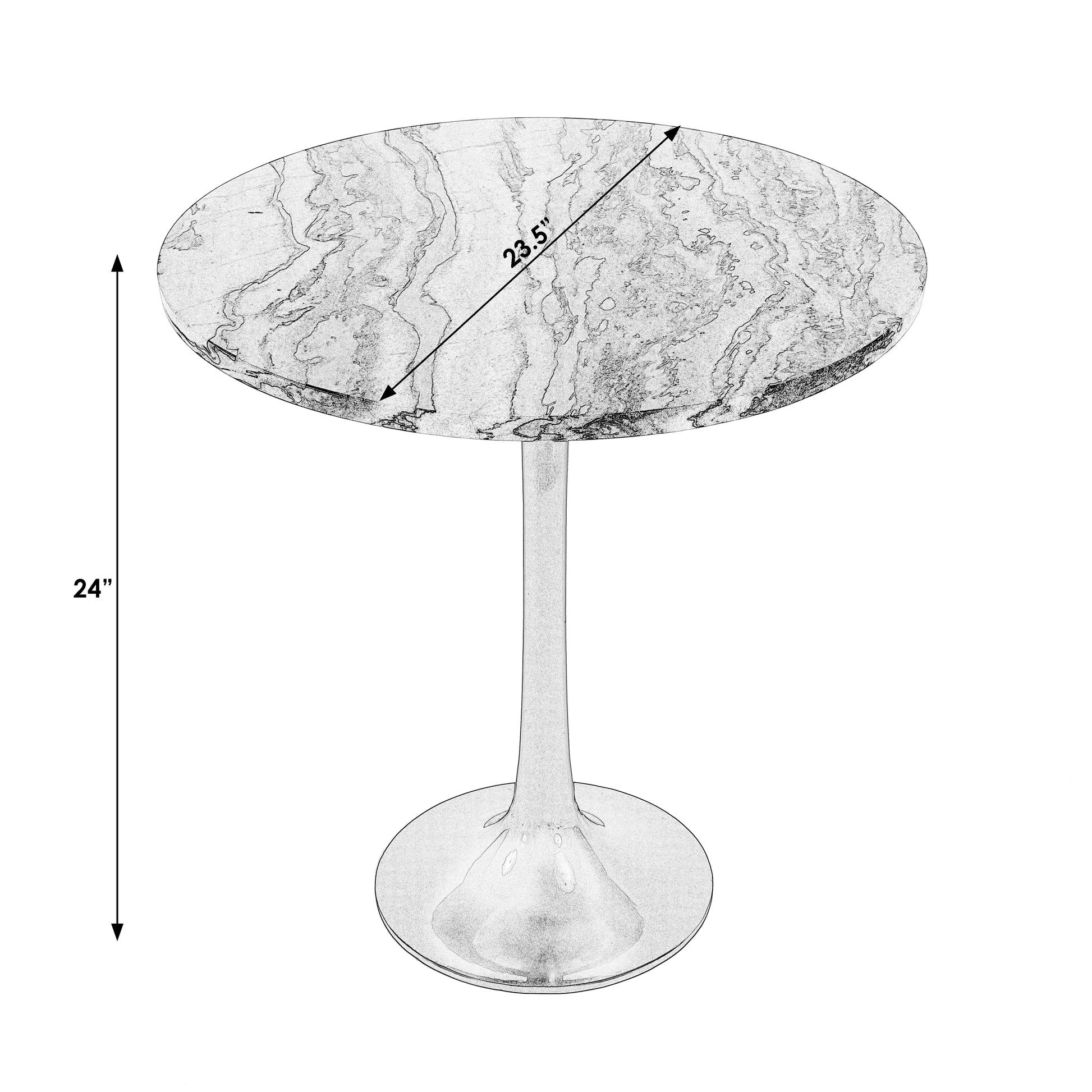 Butler Specialty Company Paxton 23.5 in. W Round Marble and Metal Side Table, Black and White