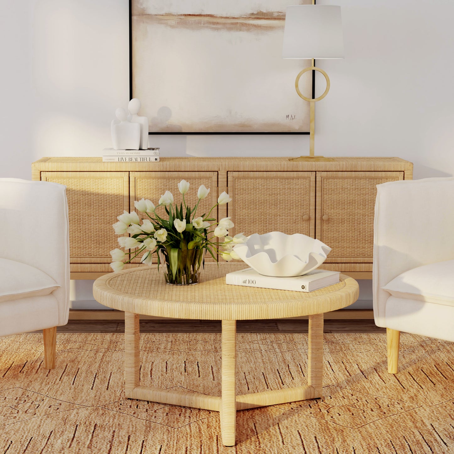 Butler Specialty Company Captiva 39 in. W Round Rattan Coffee Table, Natural