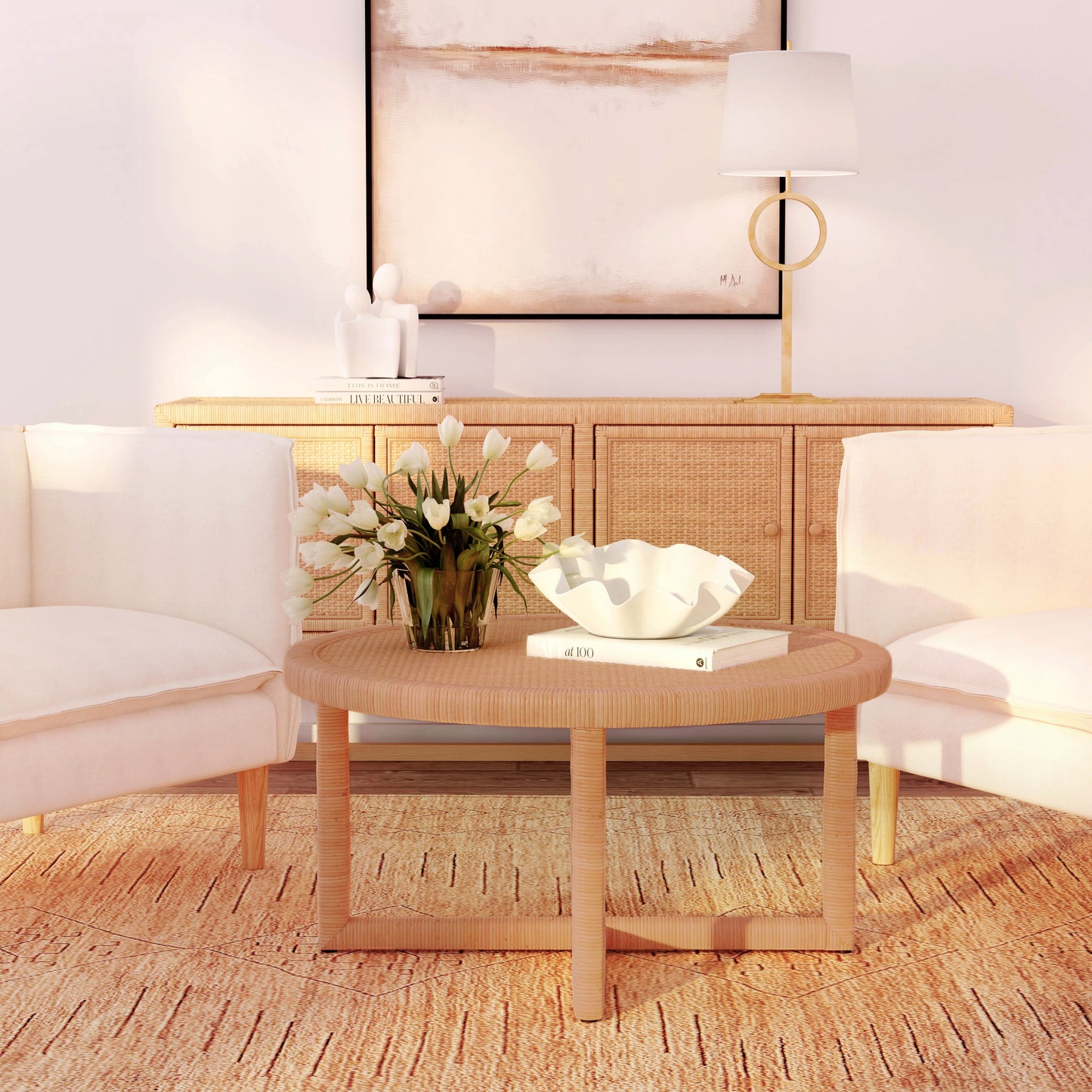 Butler Specialty Company Captiva 39 in. W Round Rattan Coffee Table, Natural