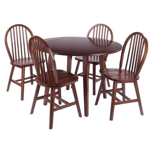 Dawson Extendable Round Dining Table with 4 Windsor Chairs, 43" Wide, Walnut