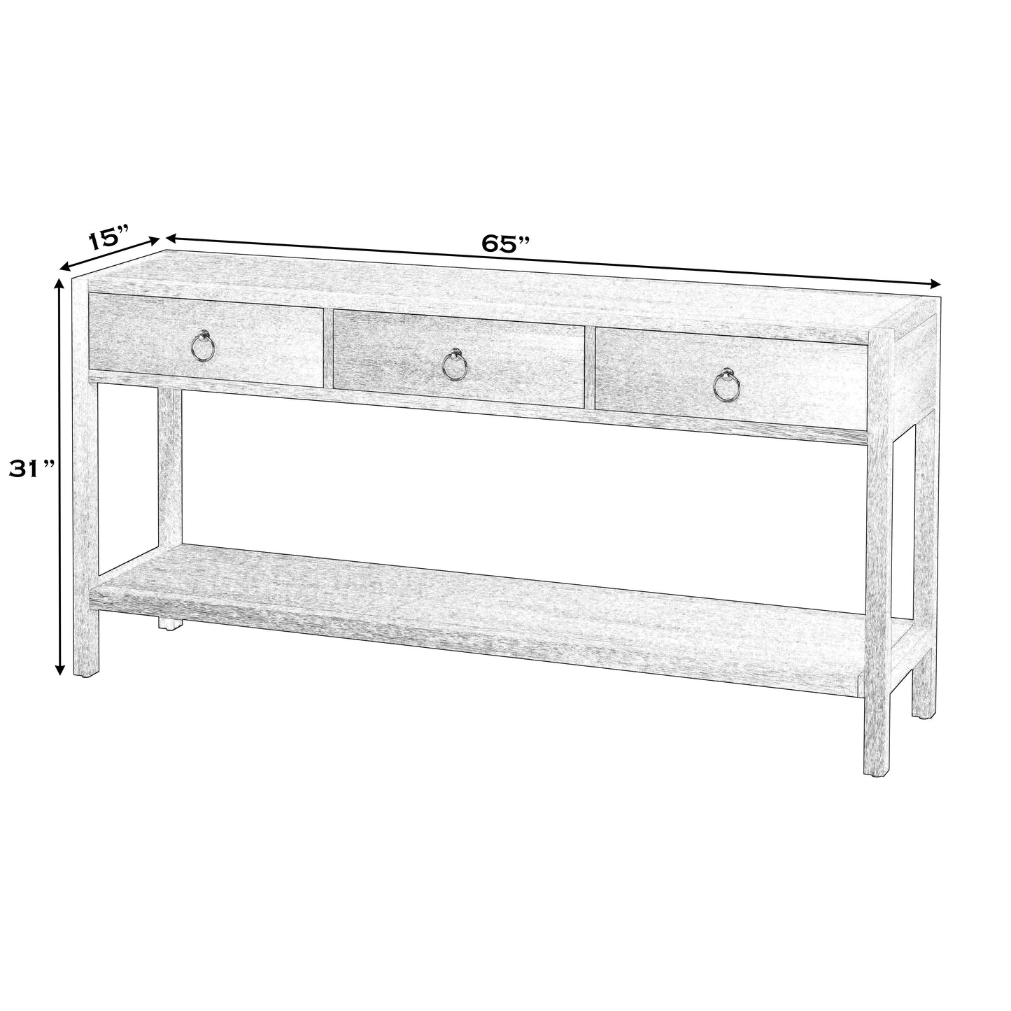 Lark 3 Drawer 65" Console Table in White 5701304