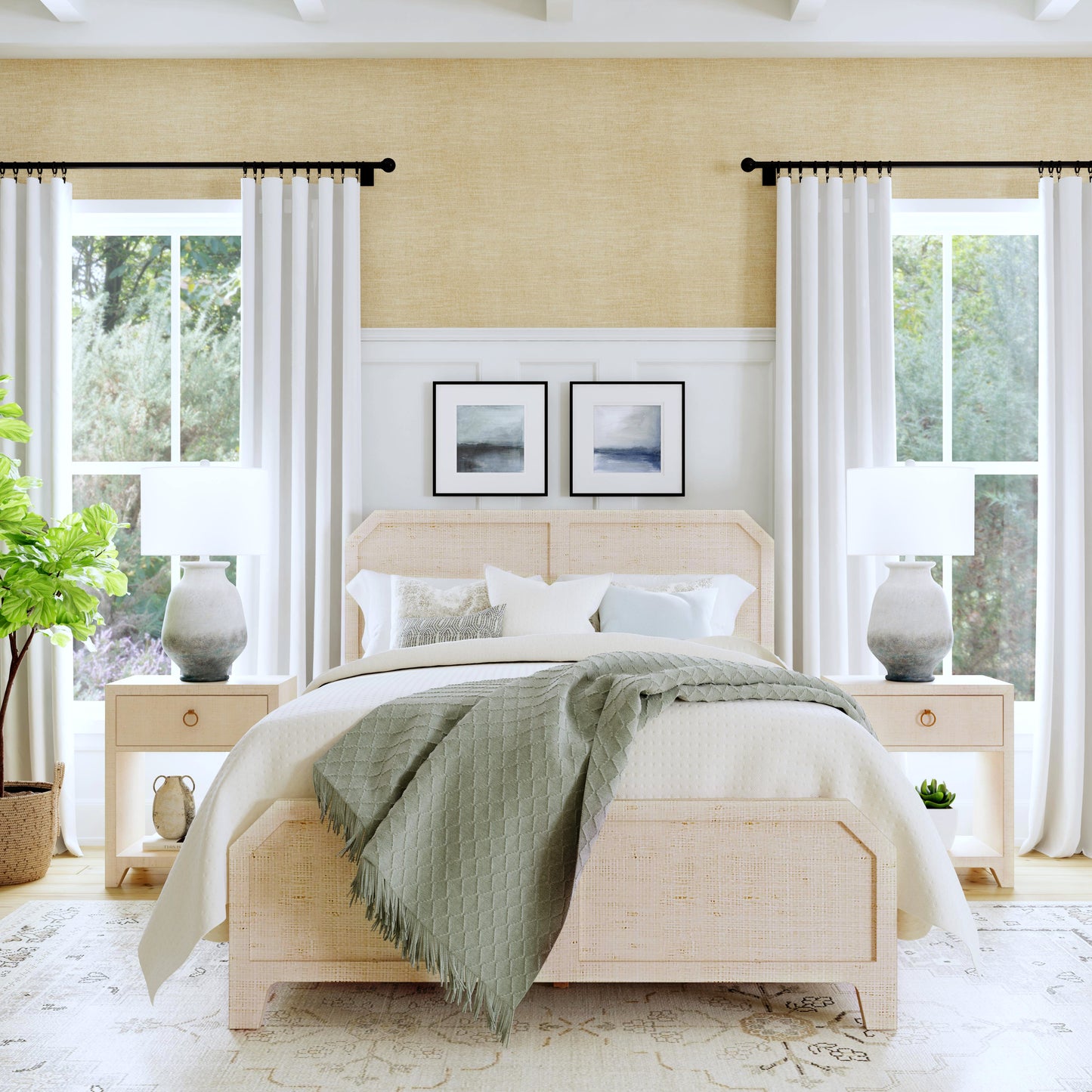 Bar Harbor Queen Raffia Panel Bed in Natural 5706362