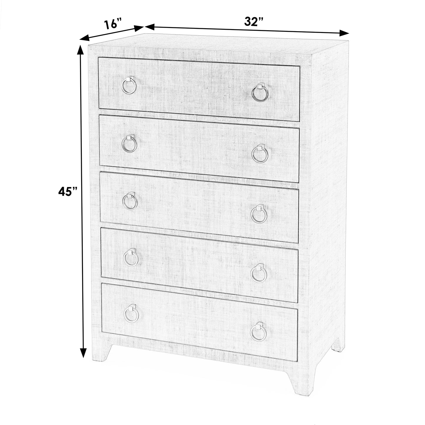 Butler Specialty Company Bar Harbor 32 in. W Rectangular Raffia 5 Drawer Dresser, Gray