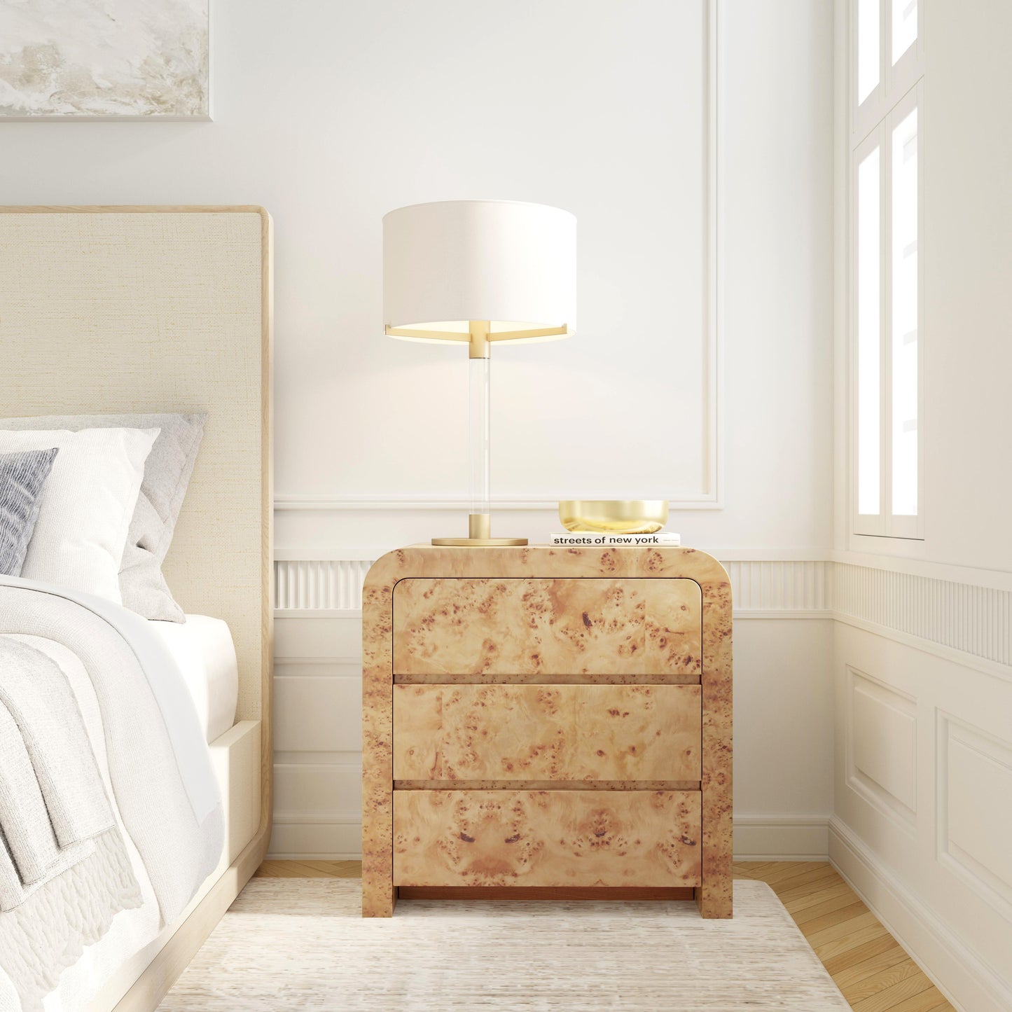 Butler Specialty Company Cora 32 in. W Rectangular Waterfall Edge Wood 3 Drawer Small Chest, Light Brown