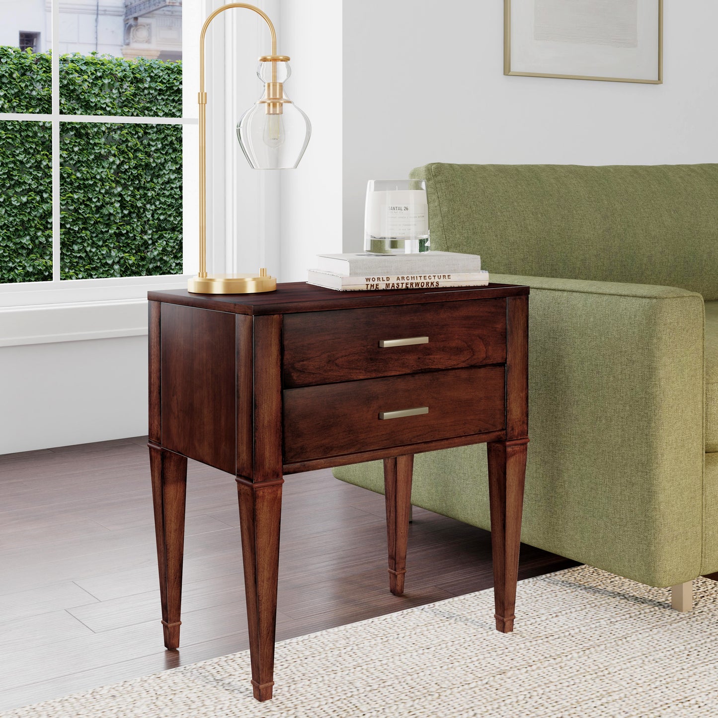Butler Specialty Company Kai 24 in. W Rectangular Wood 2 Drawer End Table, Medium Brown