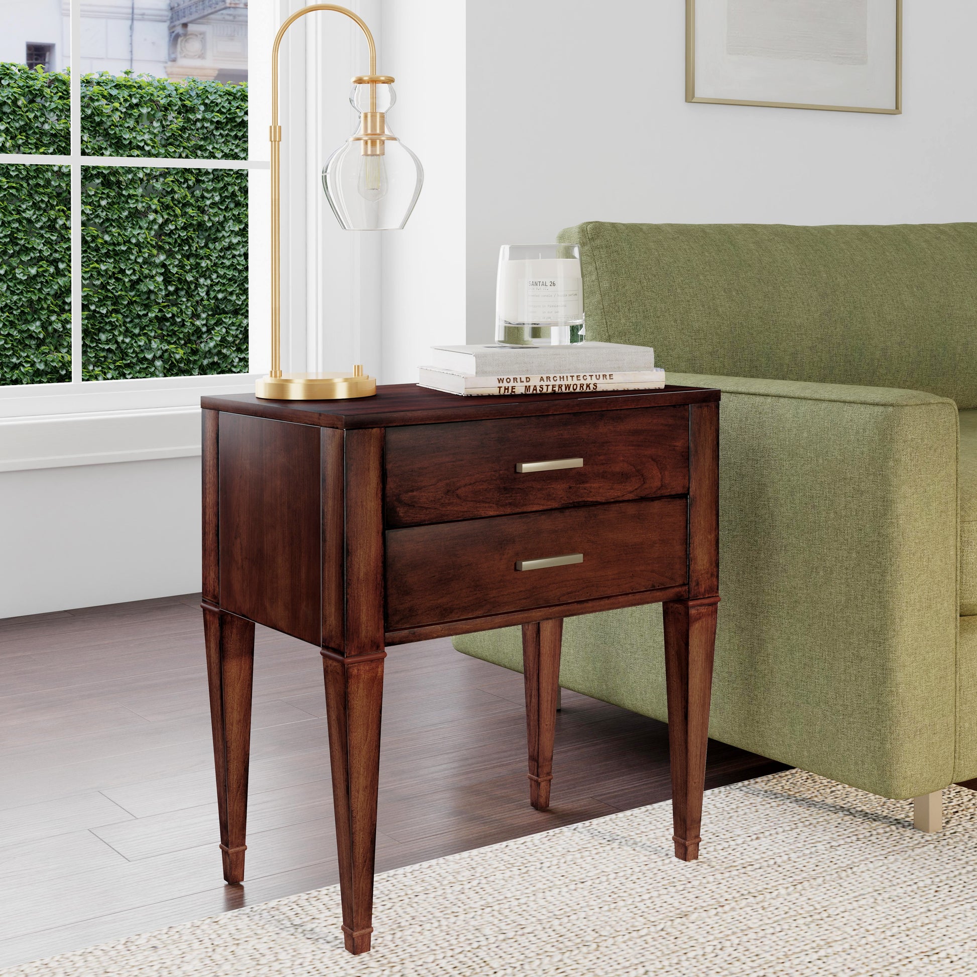 Butler Specialty Company Kai 24 in. W Rectangular Wood 2 Drawer End Table, Medium Brown