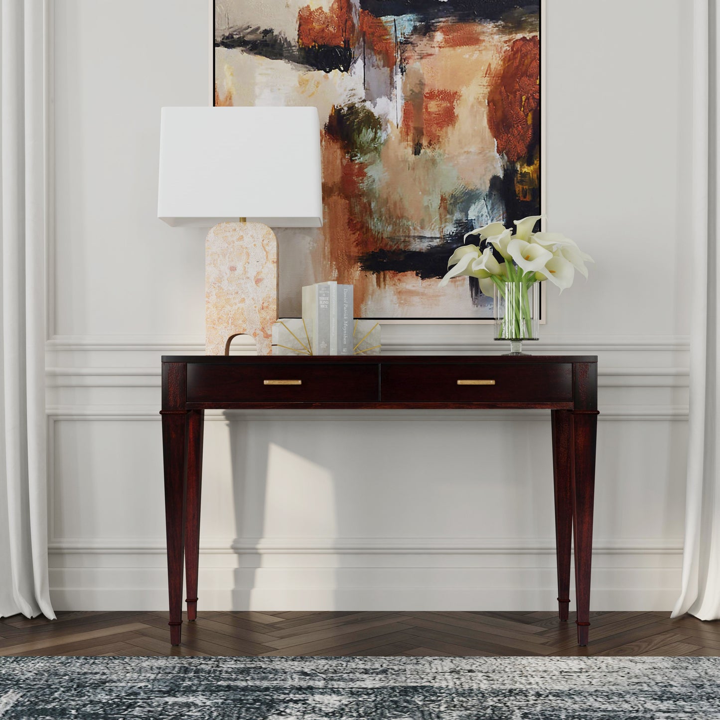 Kai 2 Drawer 45" Wood Console Table in Dark Brown 5714024