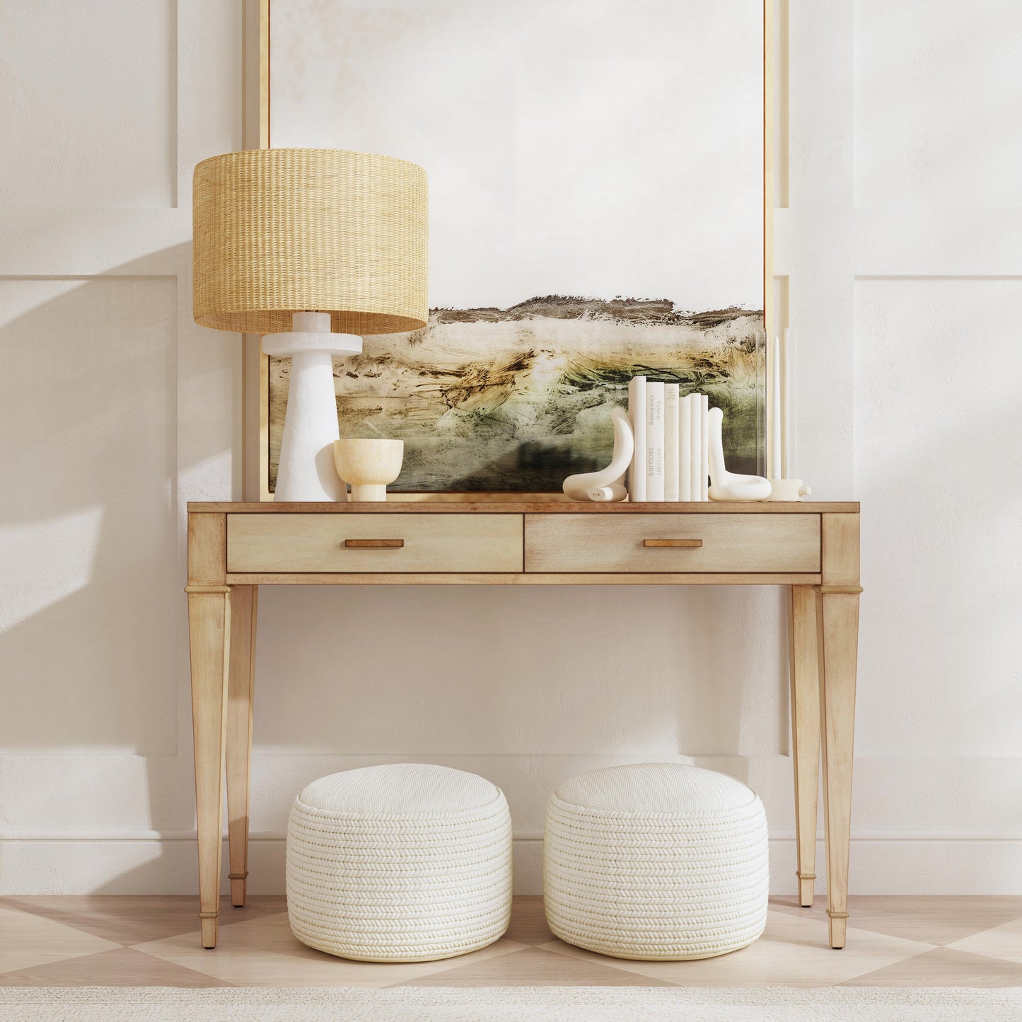 Kai 2 Drawer 45" Wood Console Table in Beige 5714424