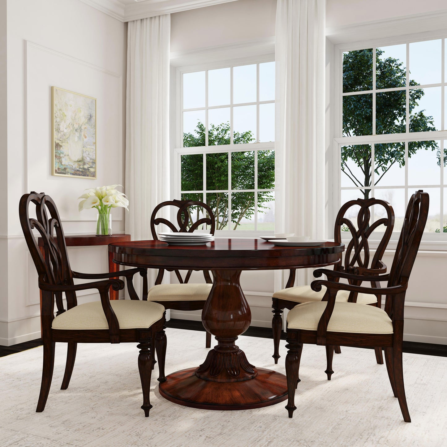 Butler Specialty Company Evie 48 in. W Round Wood Single Pedestal Dining Table, Medium Brown