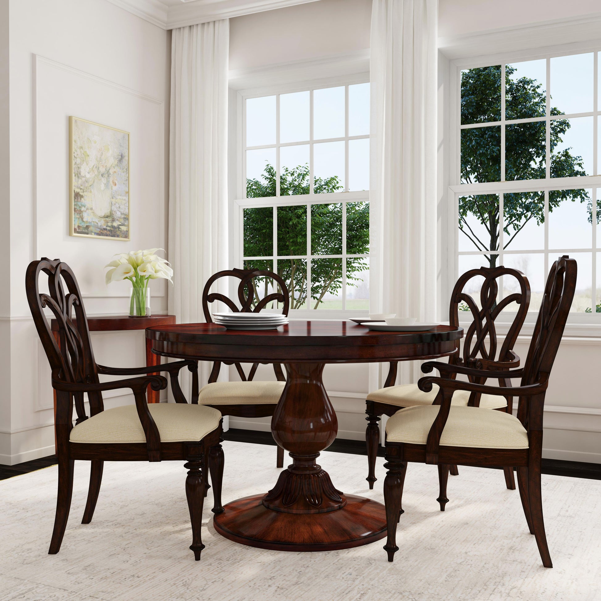Butler Specialty Company Evie 48 in. W Round Wood Single Pedestal Dining Table, Medium Brown