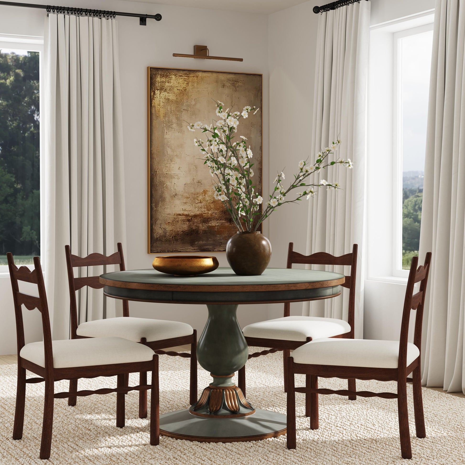 Butler Specialty Company Evie 48 in. W Round Wood Single Pedestal Dining Table, Pastel Green