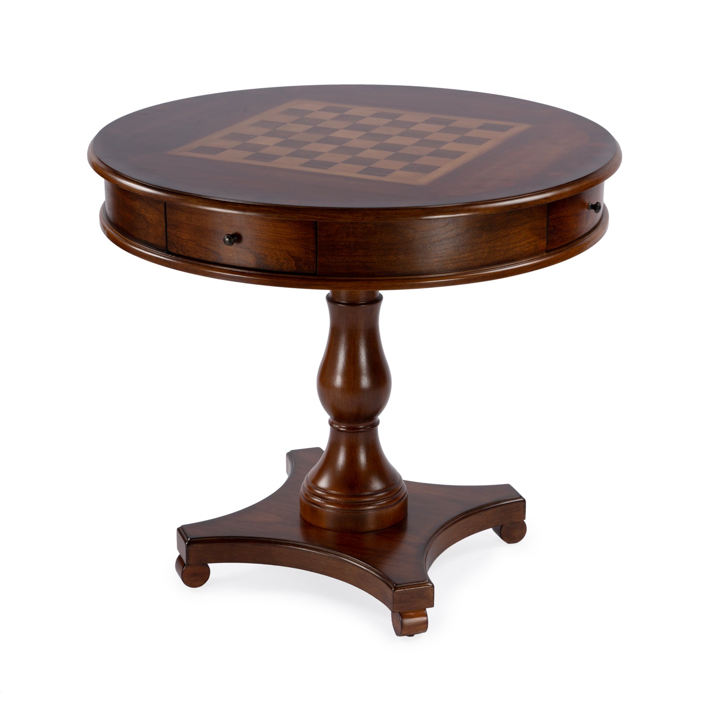 Butler Specialty Company Fredrik 34 in. W Round Wood Pedestal Base Game table, Medium Brown