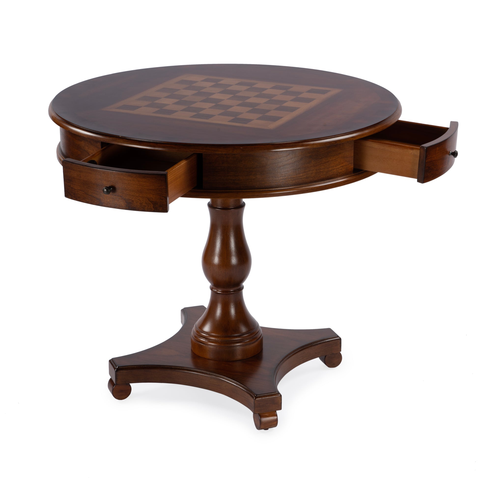 Butler Specialty Company Fredrik 34 in. W Round Wood Pedestal Base Game table, Medium Brown
