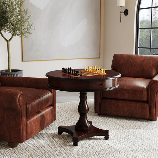 Butler Specialty Company Fredrik 34 in. W Round Wood Pedestal Base Game table, Dark Brown
