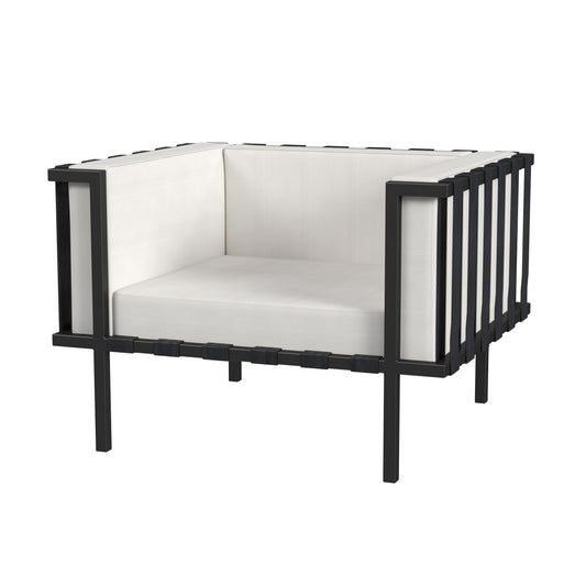 Butler Specialty Company Norway Outdoor 33 in. W Upholstered and Metal Club Chair with Cushion, Black and White