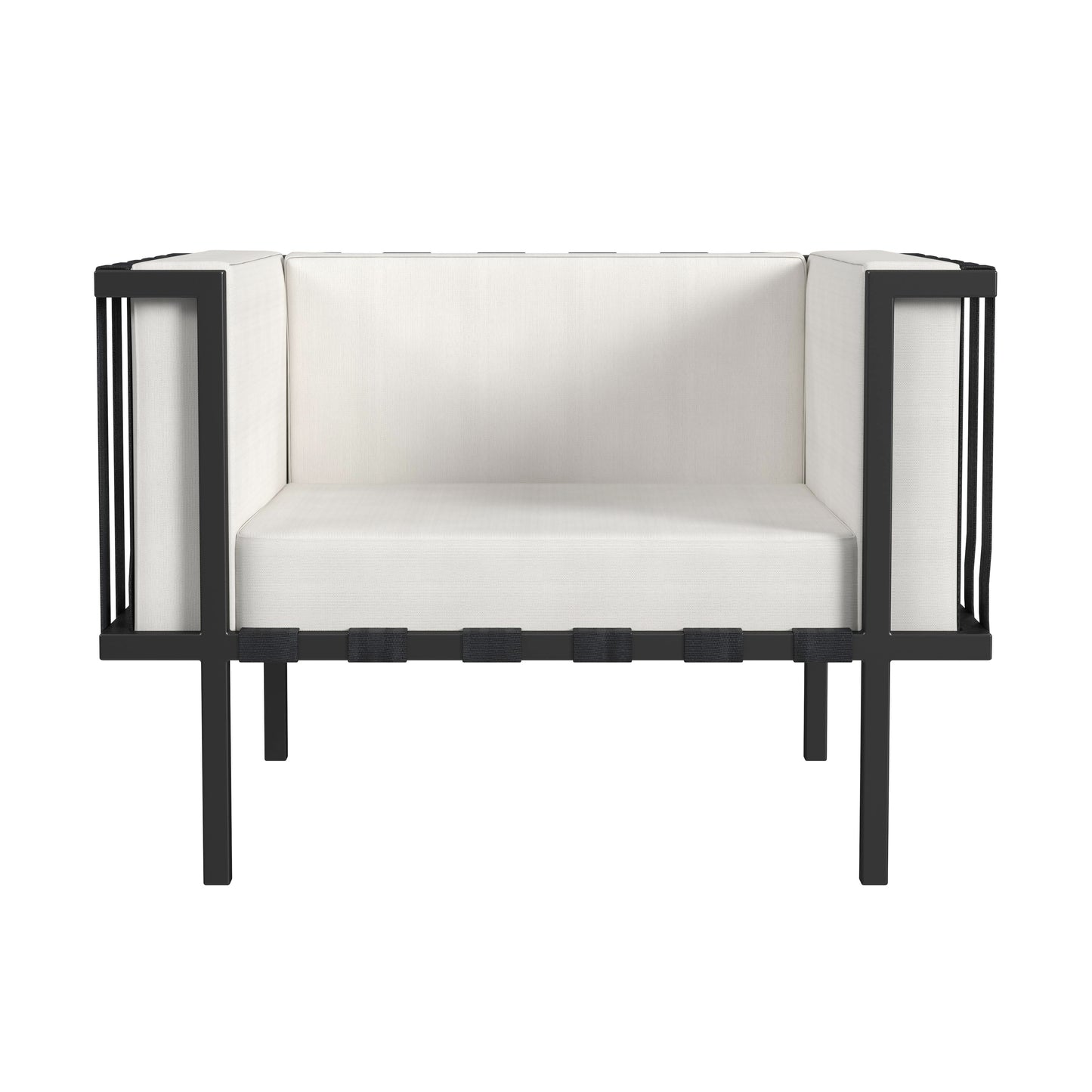 Butler Specialty Company Norway Outdoor 33 in. W Upholstered and Metal Club Chair with Cushion, Black and White