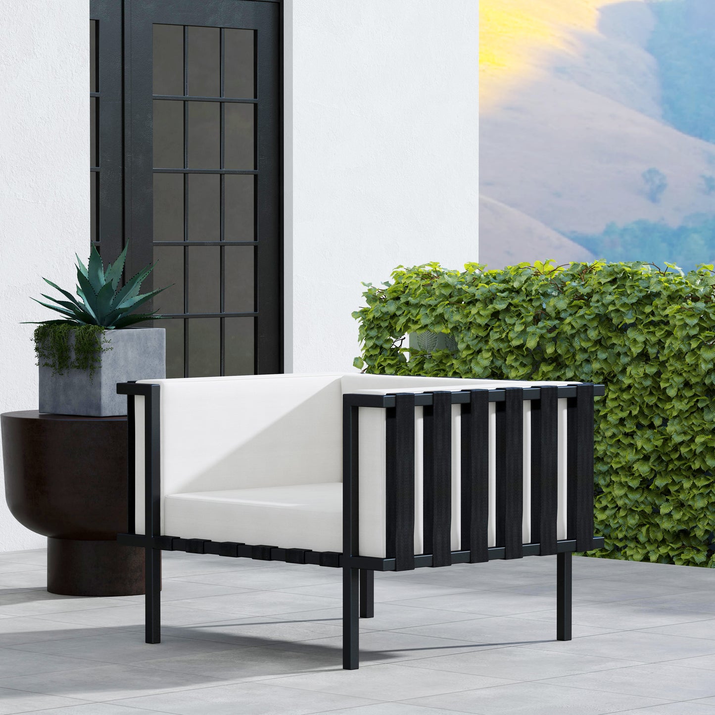 Butler Specialty Company Norway Outdoor 33 in. W Upholstered and Metal Club Chair with Cushion, Black and White
