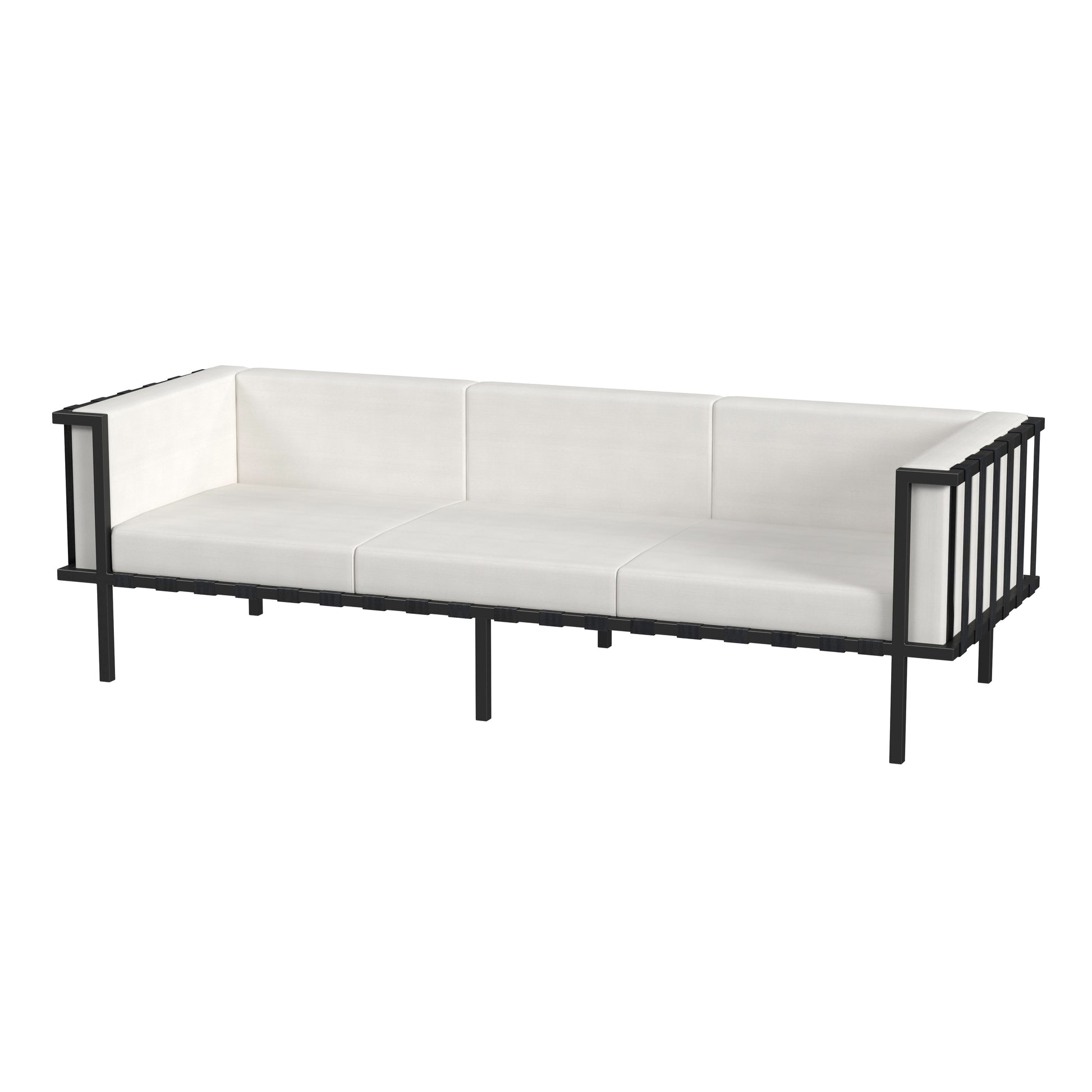 Butler Specialty Company Norway Outdoor 76.5 in. W Rectangular Upholstered and Metal Patio Sofa with Cushions, Black and White
