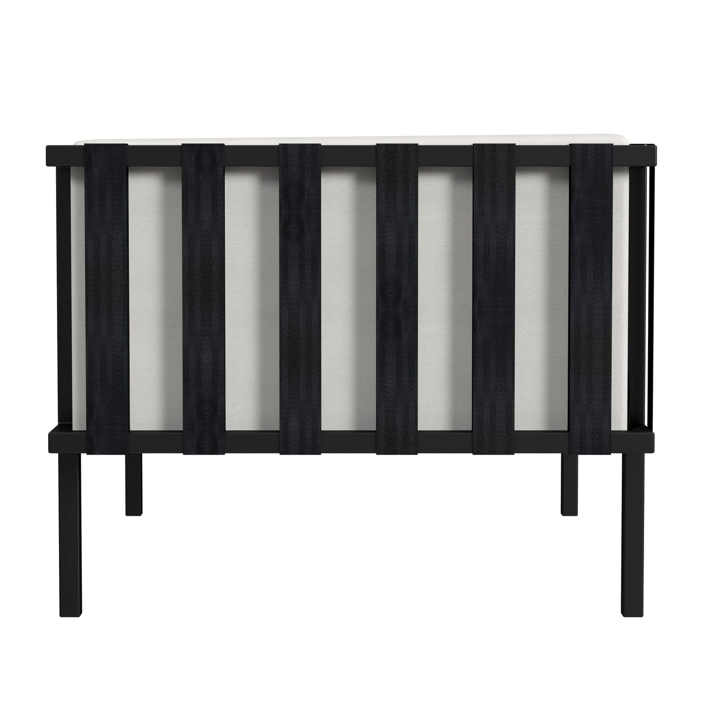 Butler Specialty Company Norway Outdoor 76.5 in. W Rectangular Upholstered and Metal Patio Sofa with Cushions, Black and White