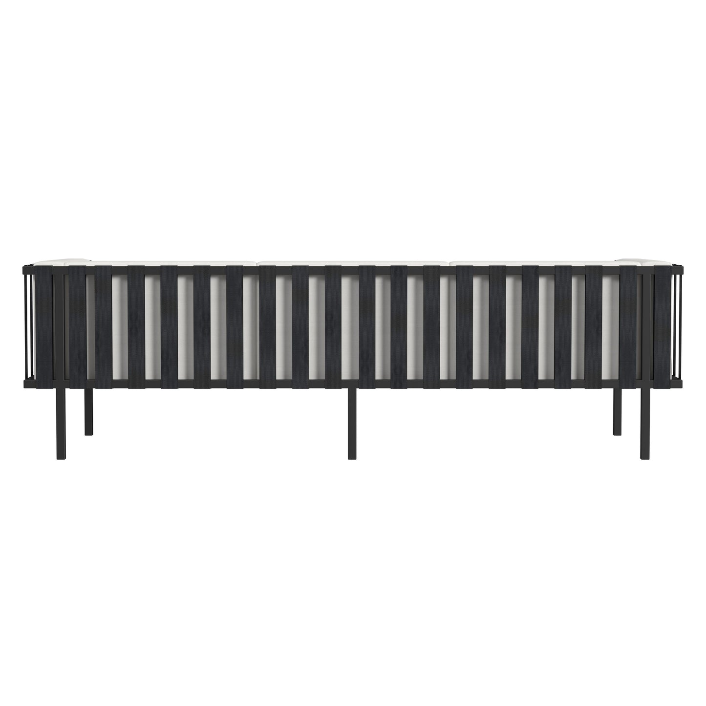 Butler Specialty Company Norway Outdoor 76.5 in. W Rectangular Upholstered and Metal Patio Sofa with Cushions, Black and White