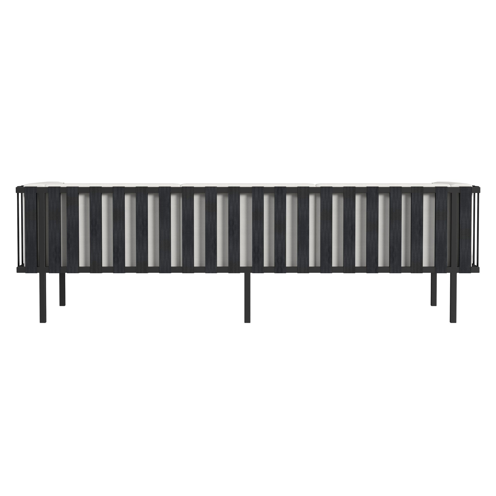 Butler Specialty Company Norway Outdoor 76.5 in. W Rectangular Upholstered and Metal Patio Sofa with Cushions, Black and White