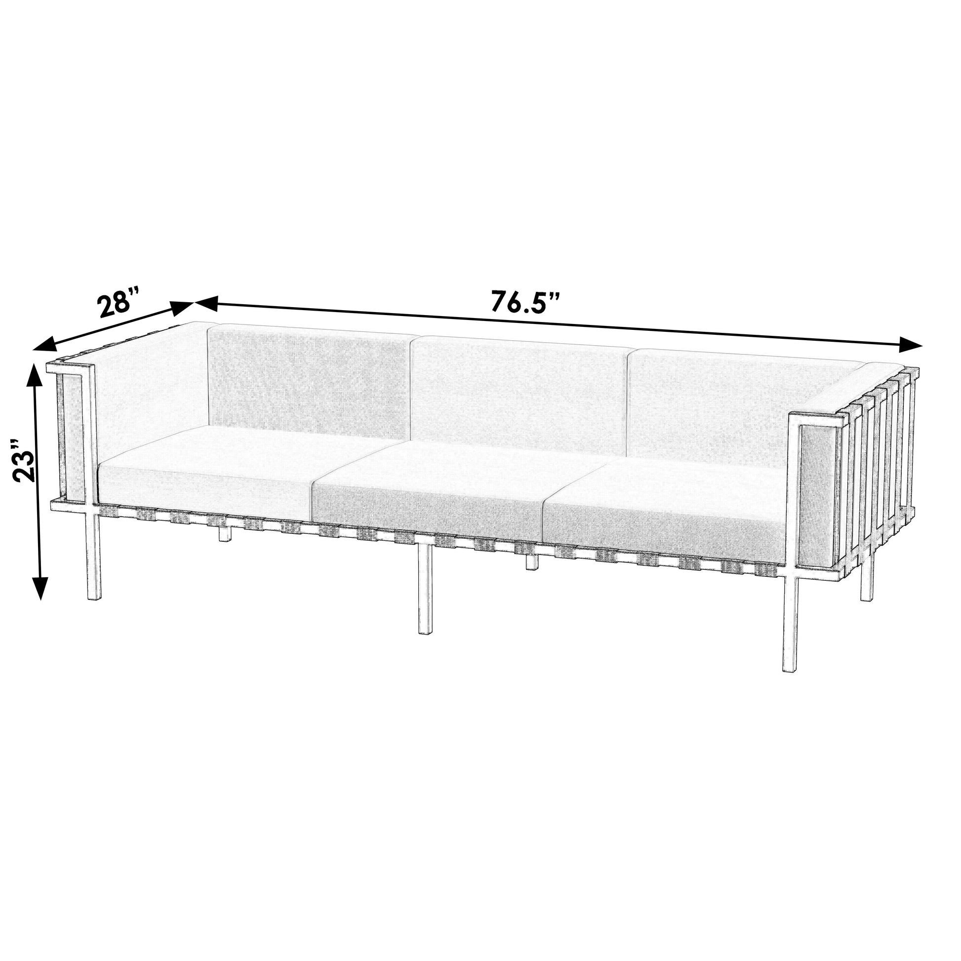 Butler Specialty Company Norway Outdoor 76.5 in. W Rectangular Upholstered and Metal Patio Sofa with Cushions, Black and White