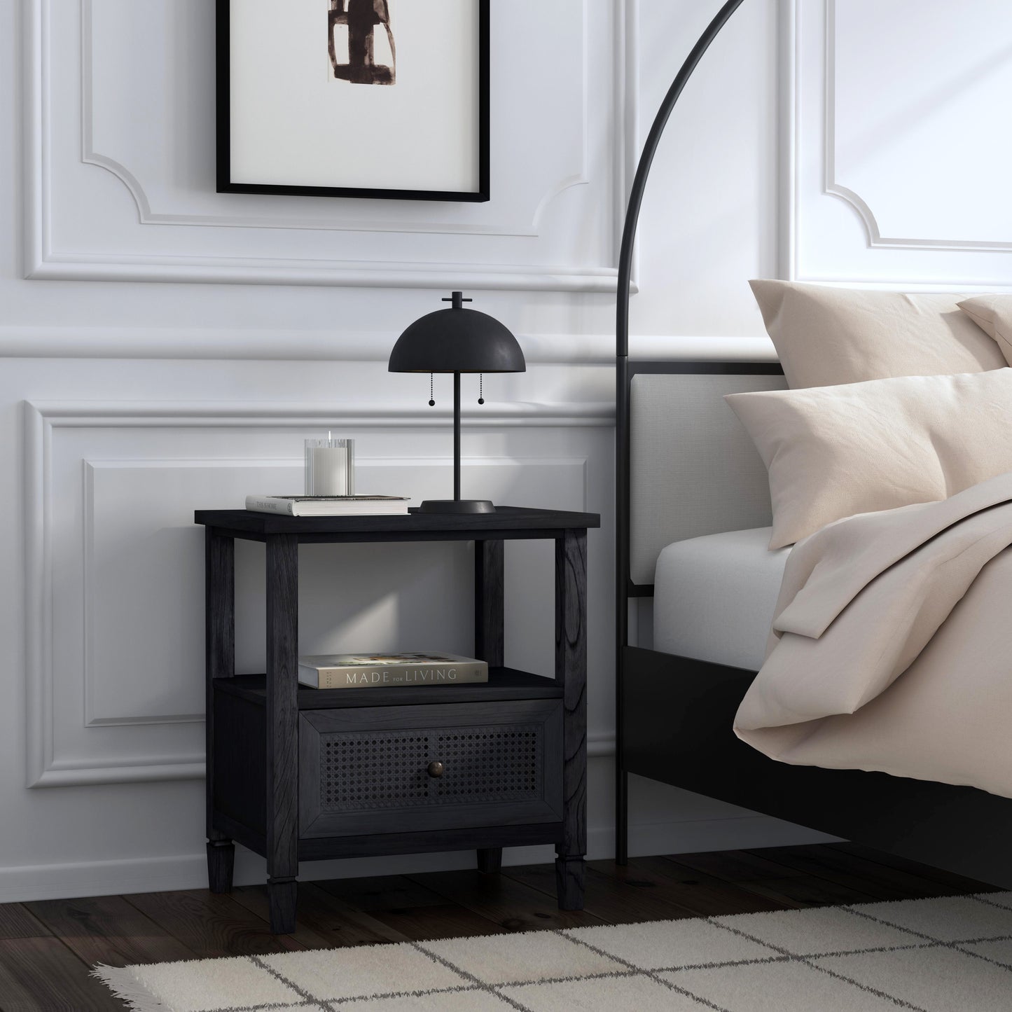 Flagstaff 1-Drawer Cane Nightstand in Black 5727432