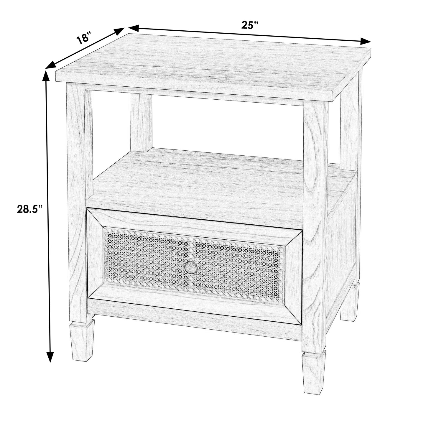Flagstaff 1-Drawer Cane Nightstand in Black 5727432