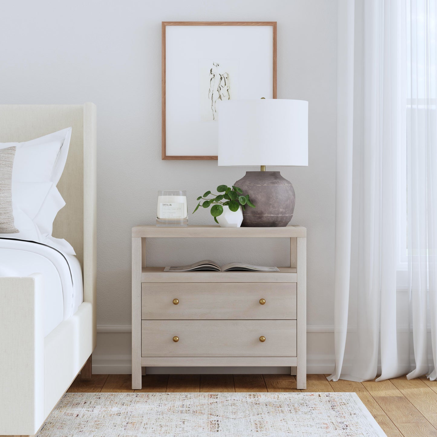 Nora 2-Drawer Wide Nightstand in Taupe 5732450