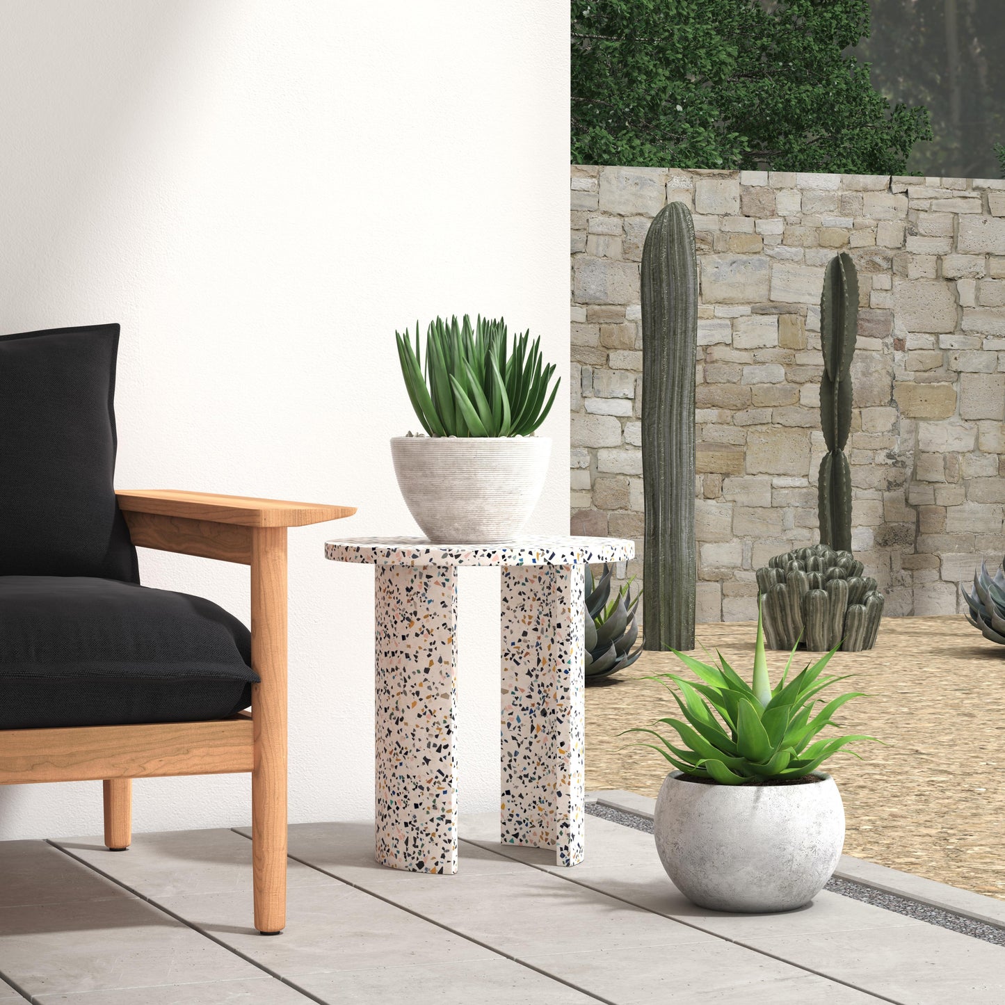 Butler Specialty Company Siesta Outdoor 19.25 in. W Round Terrazzo Marble Side Table, White