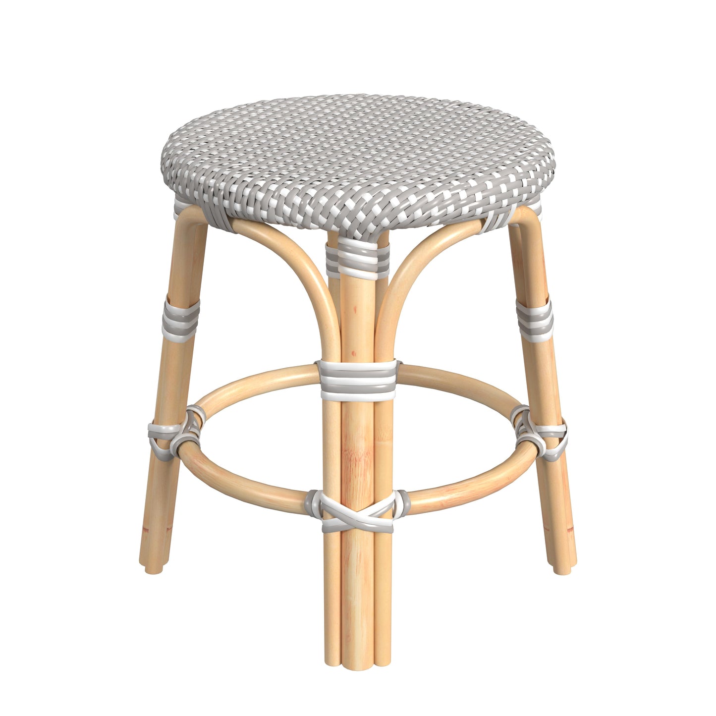 Tobias Rattan Round 18" Stool in Gray and White 5745266