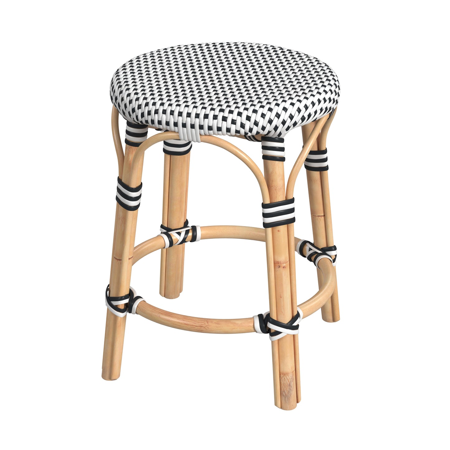 Tobias Rattan Round 18" Stool in White and Black 5745295