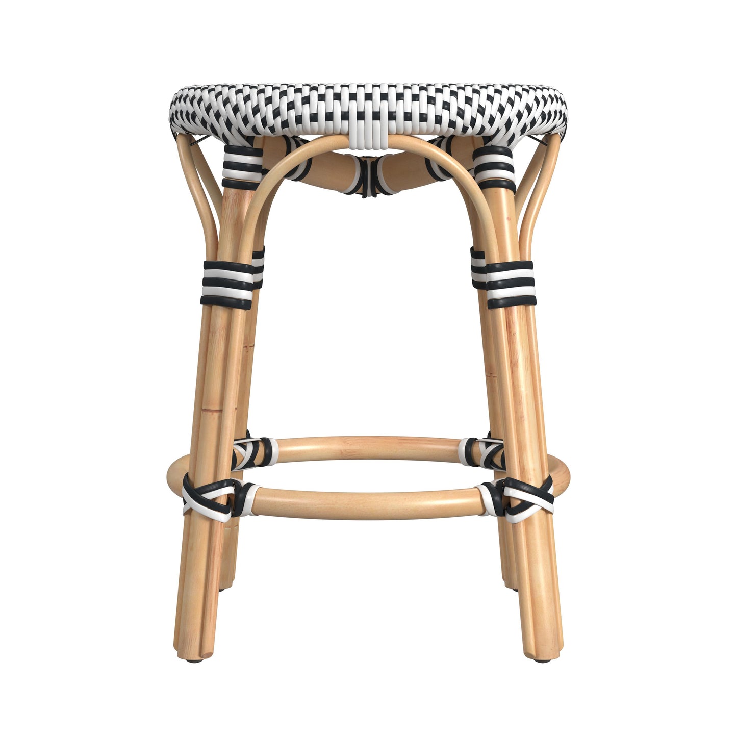 Tobias Rattan Round 18" Stool in White and Black 5745295