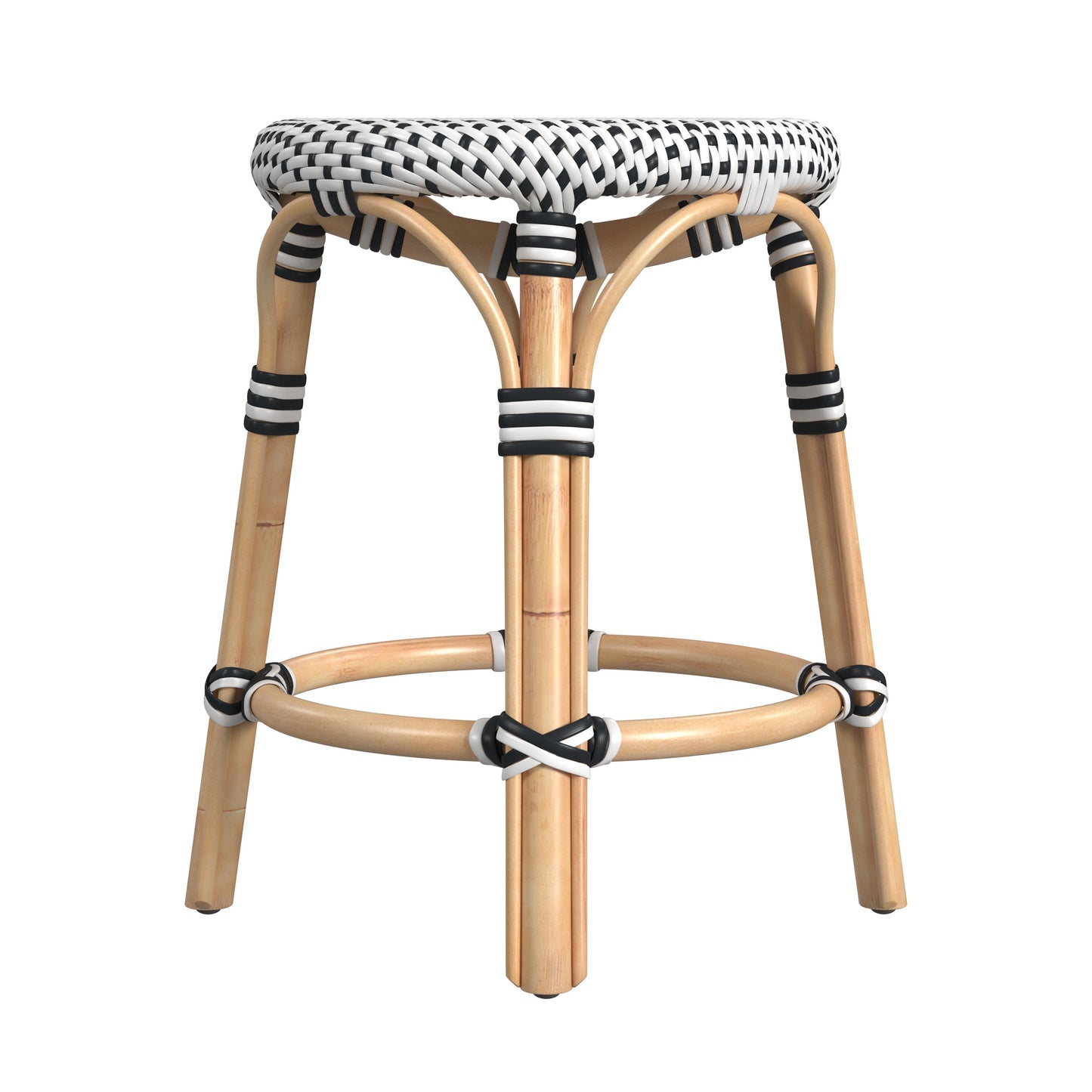 Tobias Rattan Round 18" Stool in White and Black 5745295