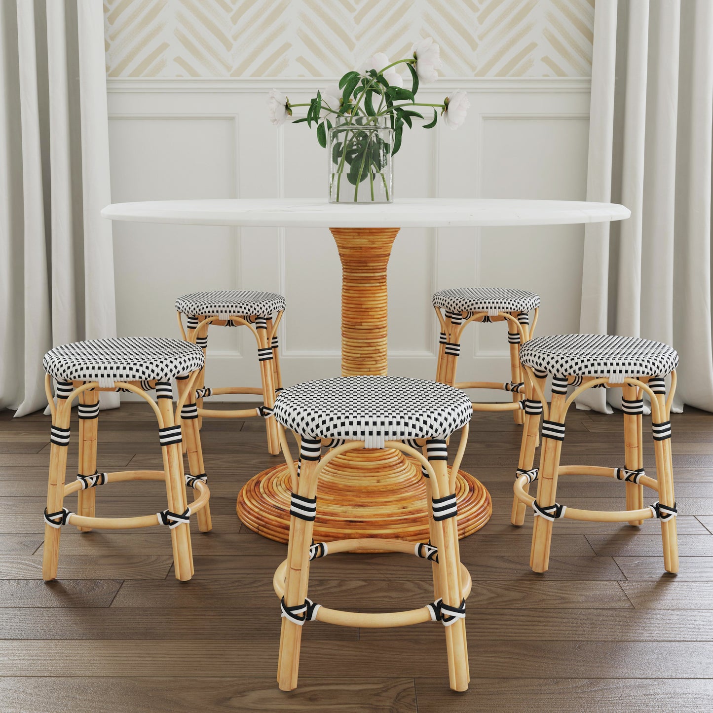 Tobias Rattan Round 18" Stool in White and Black 5745295