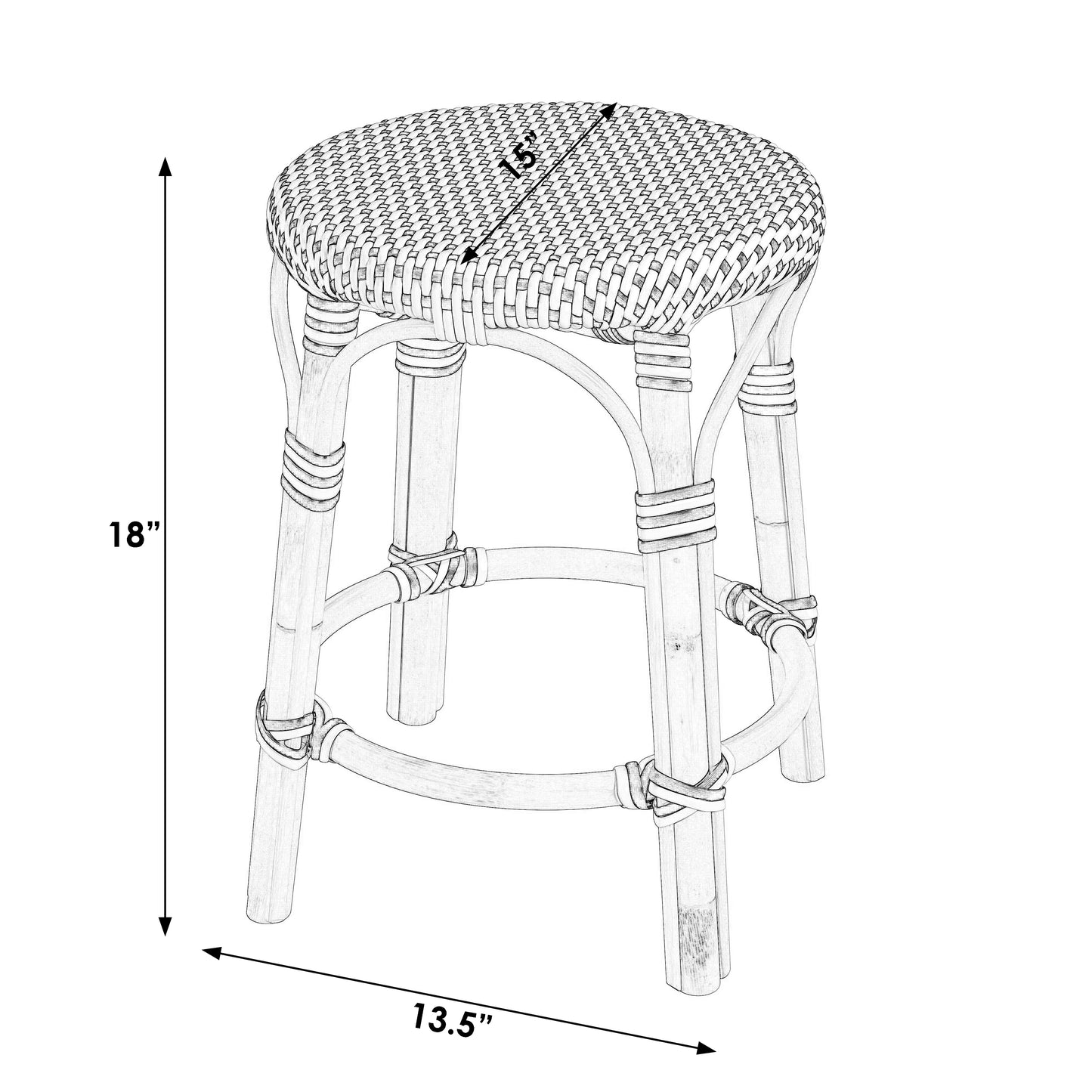 Tobias Rattan Round 18" Stool in White and Black 5745295