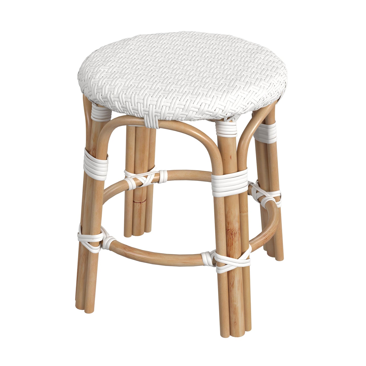 Tobias Rattan Round 18" Stool in White 5745304