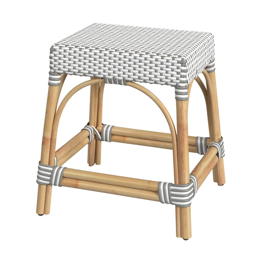 Butler Specialty Company Robias 18 in. Seat Height Rectangular Rattan Low Dining Stool, Gray and White Dot