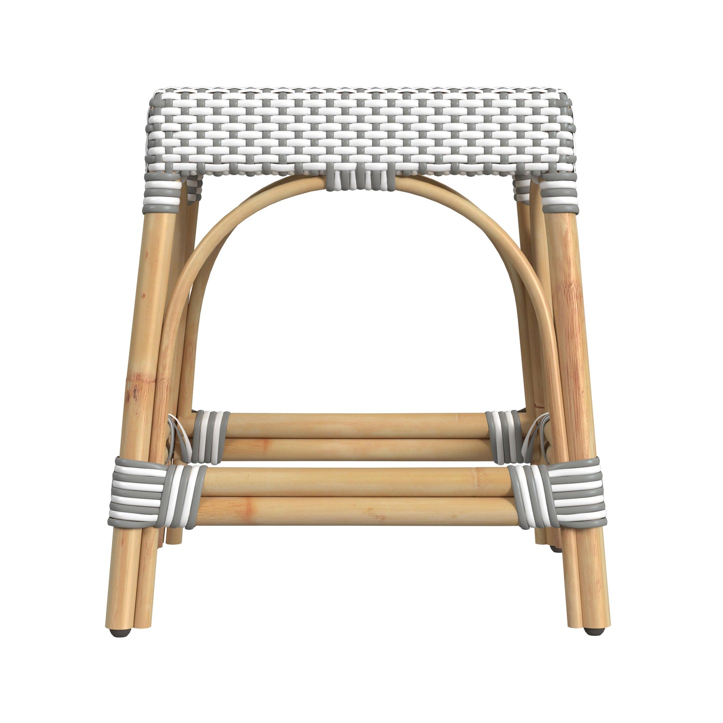 Butler Specialty Company Robias 18 in. Seat Height Rectangular Rattan Low Dining Stool, Gray and White Dot