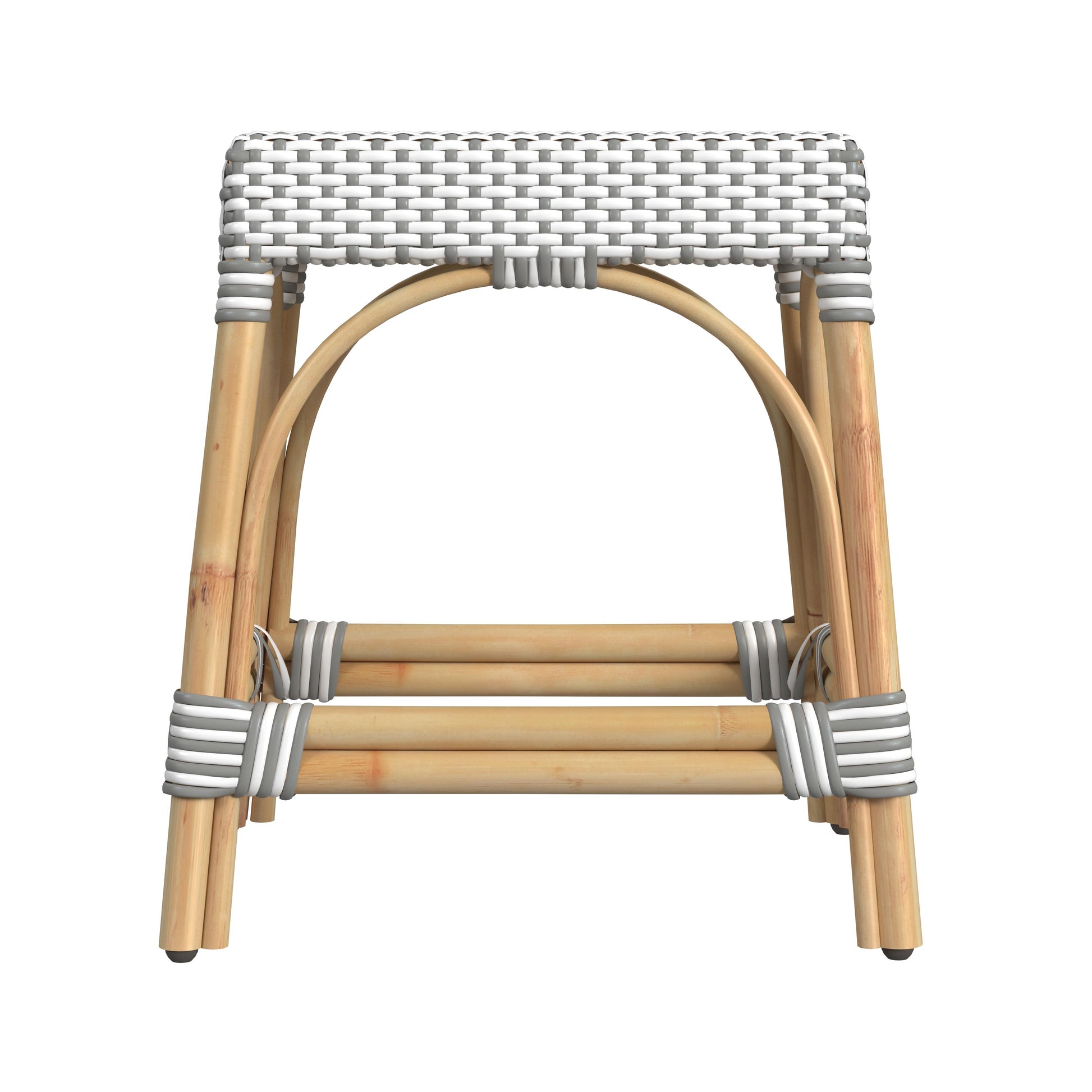 Butler Specialty Company Robias 18 in. Seat Height Rectangular Rattan Low Dining Stool, Gray and White Dot