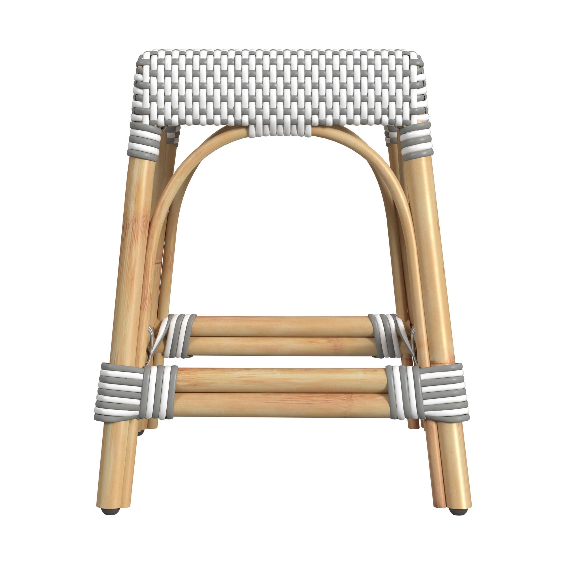 Butler Specialty Company Robias 18 in. Seat Height Rectangular Rattan Low Dining Stool, Gray and White Dot