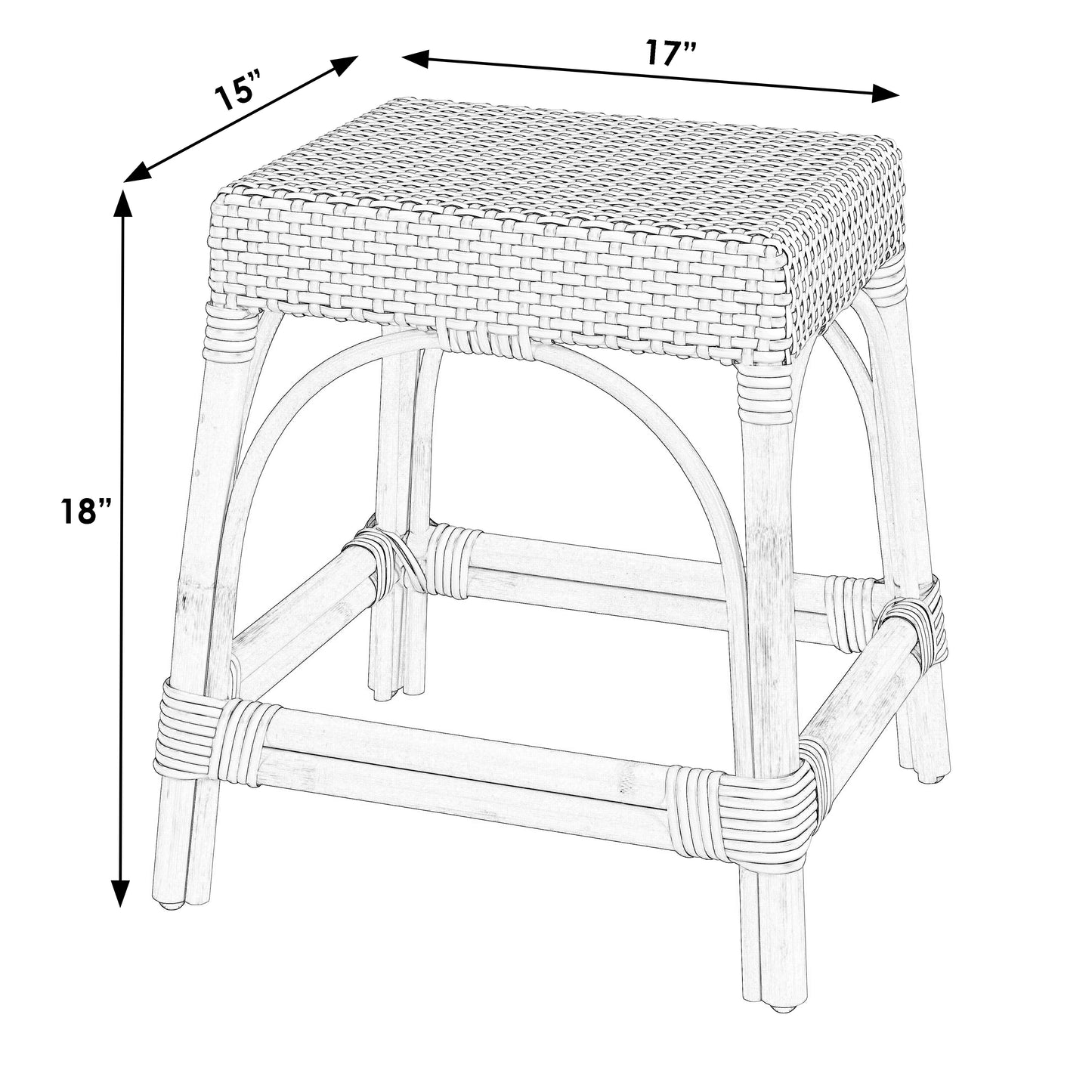 Butler Specialty Company Robias 18 in. Seat Height Rectangular Rattan Low Dining Stool, Gray and White Dot