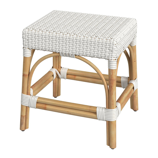 Butler Specialty Company Robias 18 in. Seat Height Rectangular Rattan Low Dining Stool, White