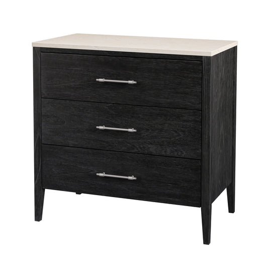 Mayfair 3 Drawer Wood and Marble Chest in Black 5750432