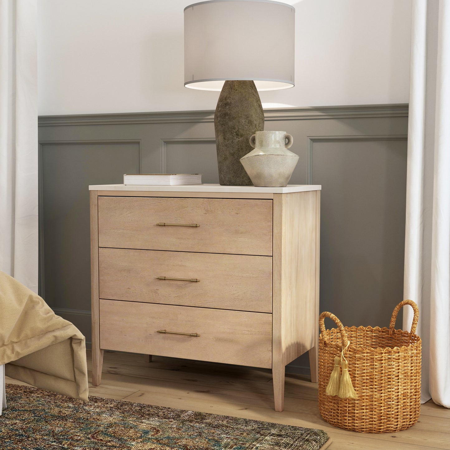 Mayfair 3 Drawer Wood and Marble Chest in Light Brown 5750455