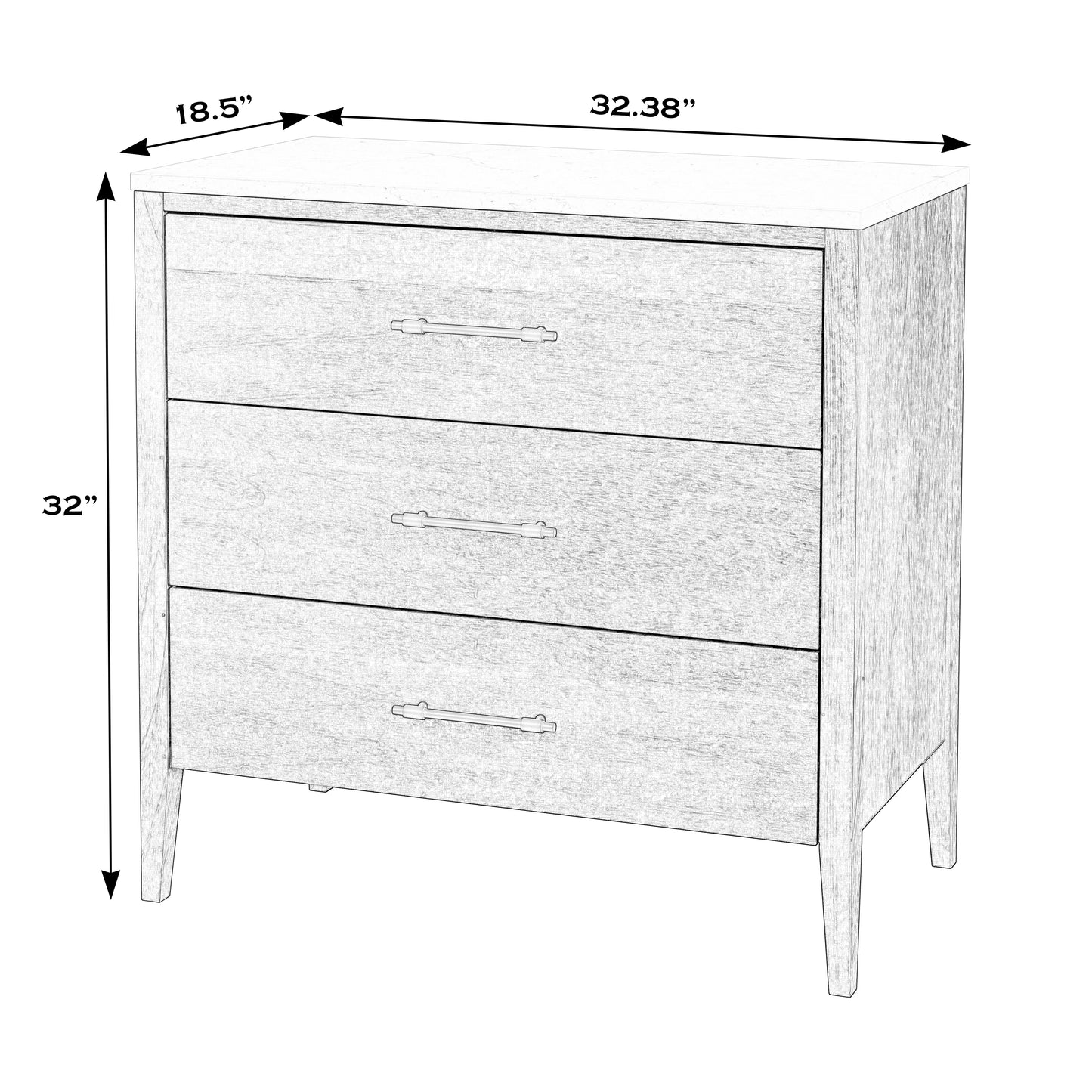 Mayfair 3 Drawer Wood and Marble Chest in Light Brown 5750455
