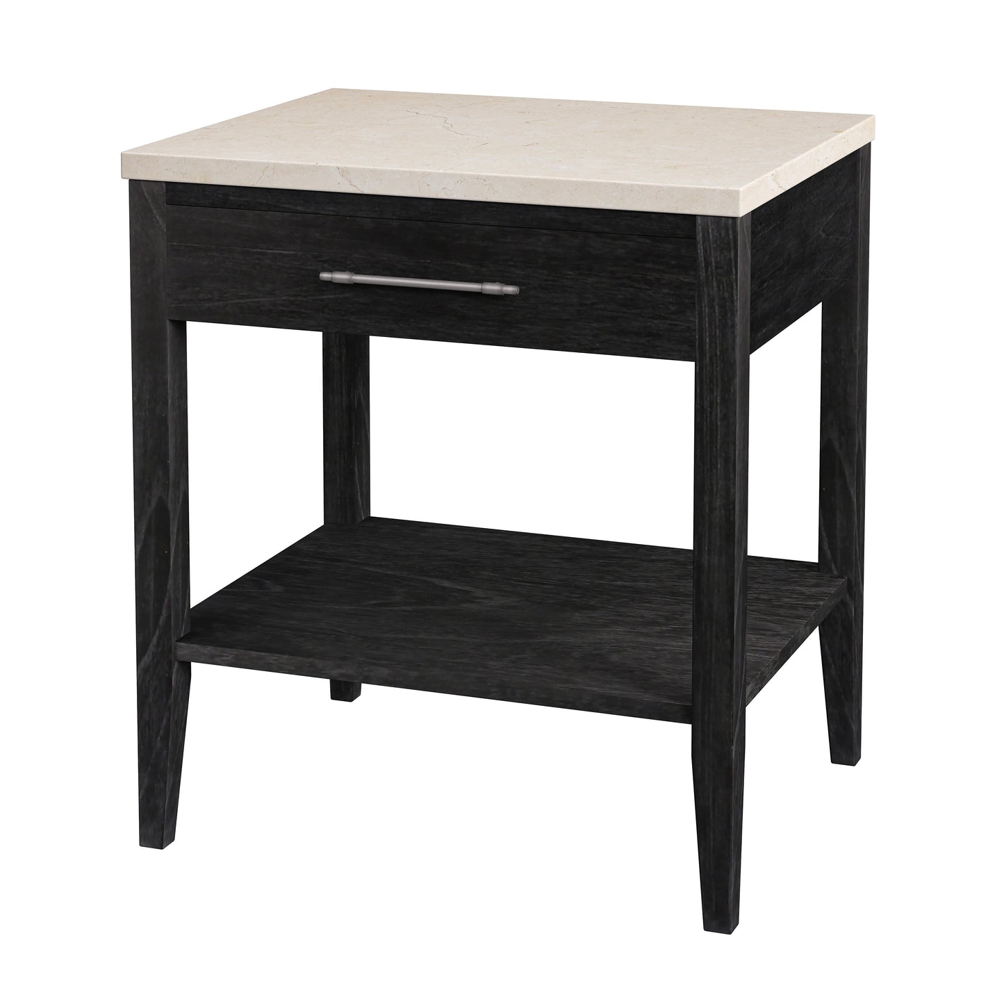 Mayfair 1 Drawer Wood and Marble Nightstand in Black 5751432
