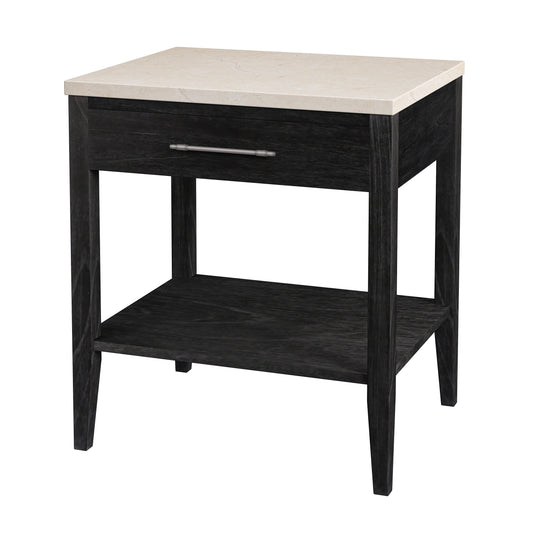 Mayfair 1 Drawer Wood and Marble Nightstand in Black  5751432